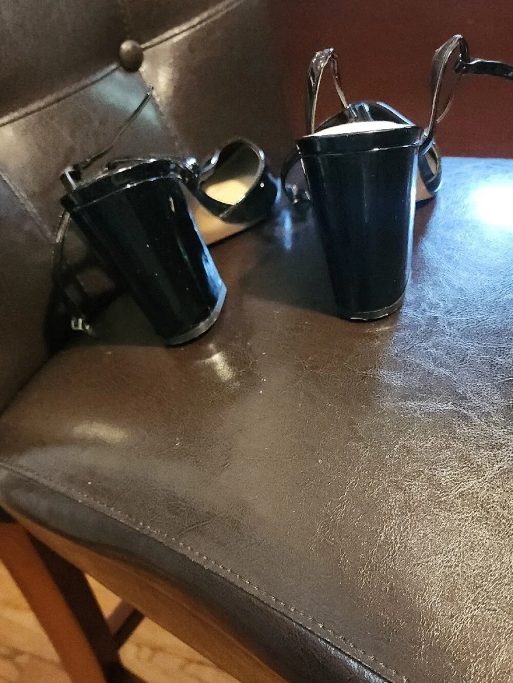 Nine West Black Patent Pointed Ballet Heels with Ankle Straps